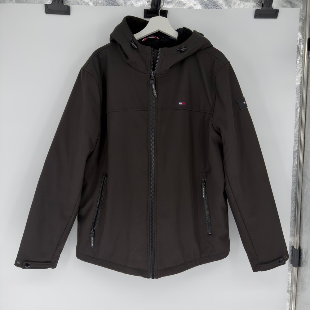 Tommy Hilfiger Black Sherpa Lined Softshell Hooded Jacket XL Mens